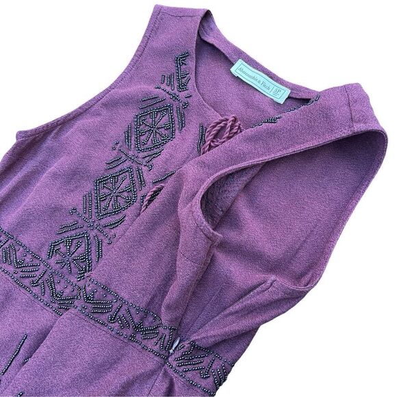 Abercrombie & Fitch Dress Women's Small Maroon Beaded Aztec Sleeveless Tie Neck - Picture 15 of 16